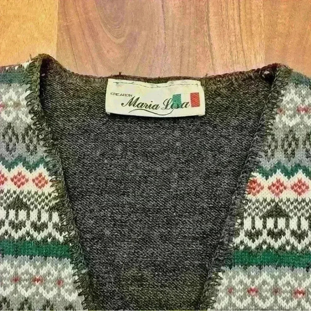 Vintage BohoOversized Green Multicolored Button V-neck  Sweater Vest - Picture 6 of 13